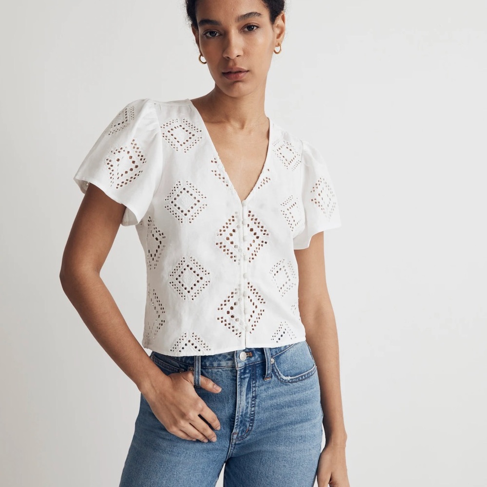Madewell White Puff Sleeve Fitted Blouse